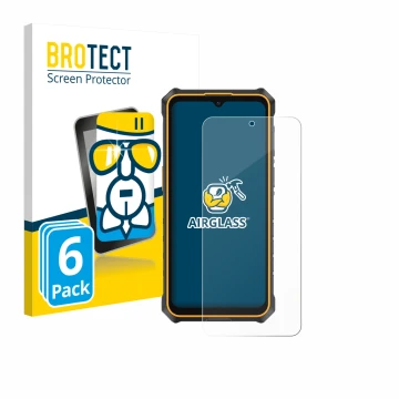 Parte frontal de un envase de producto con el logotipo de la marca BROTECT. Al lado se muestra el dispositivo Ulefone RugKing 
