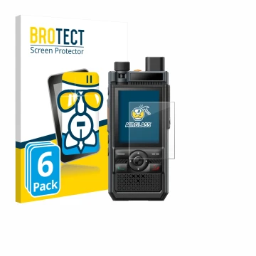 Parte frontal de un envase de producto con el logotipo de la marca BROTECT. Al lado se muestra el dispositivo Hytera P50 Pro c