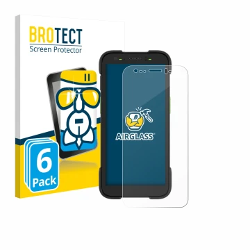 Parte frontal de un envase de producto con el logotipo de la marca BROTECT. Al lado se muestra el dispositivo Zebra TC701 con 