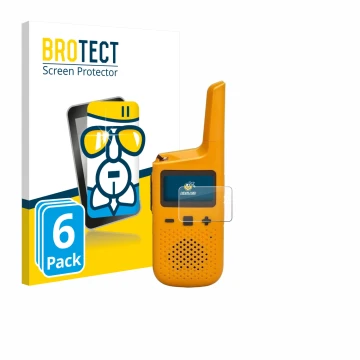 Parte frontal de un envase de producto con el logotipo de la marca BROTECT. Al lado se muestra el dispositivo Motorola Talkabo