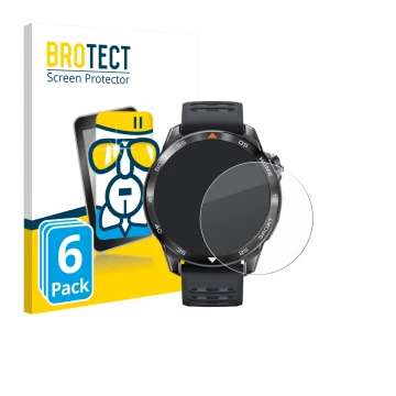 Parte frontal de un envase de producto con el logotipo de la marca BROTECT. Al lado se muestra el dispositivo Xiaomi Mibro GS 