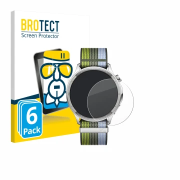 Parte frontal de un envase de producto con el logotipo de la marca BROTECT. Al lado se muestra el dispositivo Oppo Watch S con