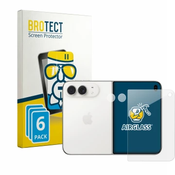 Parte frontal de un envase de producto con el logotipo de la marca BROTECT. Al lado se muestra el dispositivo Apple iPhone Duo