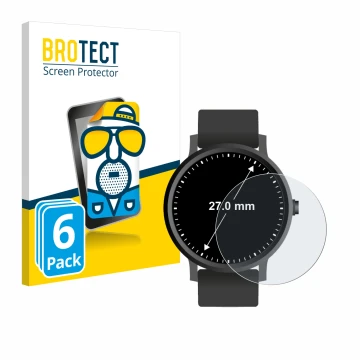 Parte frontal de un envase de producto con el logotipo de la marca BROTECT. Al lado se muestra el dispositivo Relojes (Circula