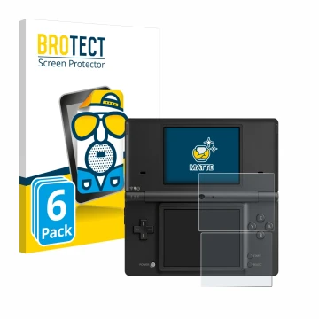 Parte frontal de un envase de producto con el logotipo de la marca BROTECT. Al lado se muestra el dispositivo Nintendo DSi con