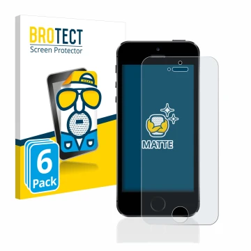 Parte frontal de un envase de producto con el logotipo de la marca BROTECT. Al lado se muestra el dispositivo Apple iPhone 5S 