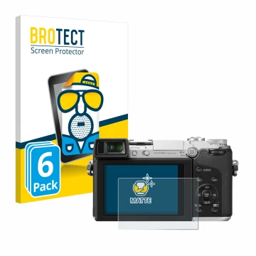 Parte frontal de un envase de producto con el logotipo de la marca BROTECT. Al lado se muestra el dispositivo Panasonic Lumix 