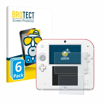 Parte frontal de un envase de producto con el logotipo de la marca BROTECT. Al lado se muestra el dispositivo Nintendo 2DS con