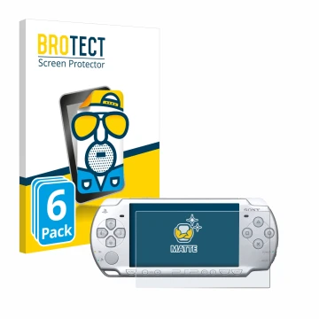 Parte frontal de un envase de producto con el logotipo de la marca BROTECT. Al lado se muestra el dispositivo Sony PSP 2004 co