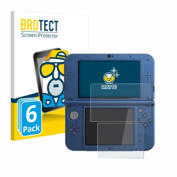 Parte frontal de un envase de producto con el logotipo de la marca BROTECT. Al lado se muestra el dispositivo Nintendo New 3DS