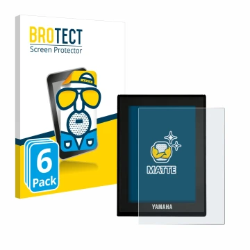 Parte frontal de un envase de producto con el logotipo de la marca BROTECT. Al lado se muestra el dispositivo Yamaha LCD Displ