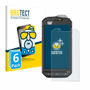 Parte frontal de un envase de producto con el logotipo de la marca BROTECT. Al lado se muestra el dispositivo Caterpillar Cat 