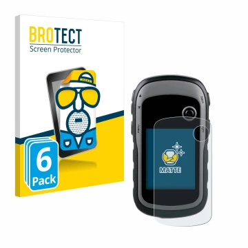 Parte frontal de un envase de producto con el logotipo de la marca BROTECT. Al lado se muestra el dispositivo Garmin eTrex 30x