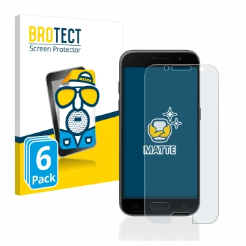 Parte frontal de un envase de producto con el logotipo de la marca BROTECT. Al lado se muestra el dispositivo Samsung Galaxy A