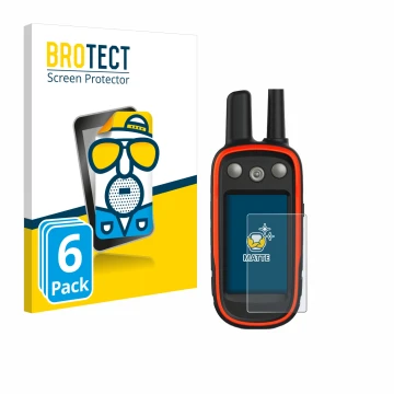 Parte frontal de un envase de producto con el logotipo de la marca BROTECT. Al lado se muestra el dispositivo Garmin Atemos 10