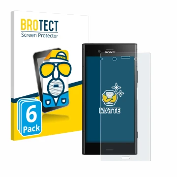 Parte frontal de un envase de producto con el logotipo de la marca BROTECT. Al lado se muestra el dispositivo Sony Xperia XZ1 