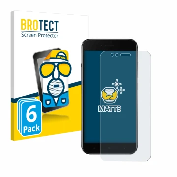 Parte frontal de un envase de producto con el logotipo de la marca BROTECT. Al lado se muestra el dispositivo Xiaomi Mi A1 con