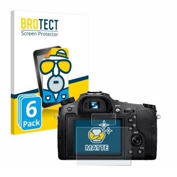 Parte frontal de un envase de producto con el logotipo de la marca BROTECT. Al lado se muestra el dispositivo Sony Cyber-Shot 