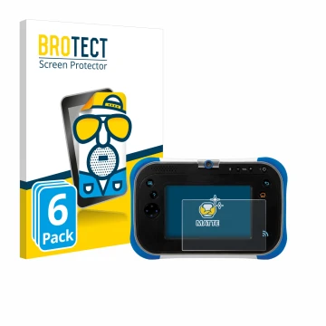 Parte frontal de un envase de producto con el logotipo de la marca BROTECT. Al lado se muestra el dispositivo Vtech Storio Max