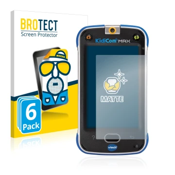 Parte frontal de un envase de producto con el logotipo de la marca BROTECT. Al lado se muestra el dispositivo Vtech Kidicom Ma