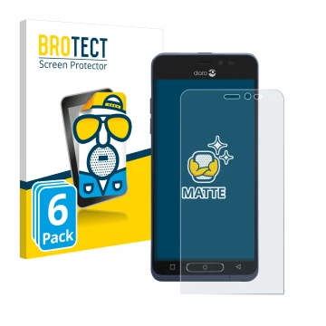 Parte frontal de un envase de producto con el logotipo de la marca BROTECT. Al lado se muestra el dispositivo Doro 8035 con su