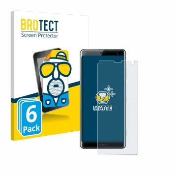 Parte frontal de un envase de producto con el logotipo de la marca BROTECT. Al lado se muestra el dispositivo Sony Xperia XZ3 