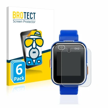 Parte frontal de un envase de producto con el logotipo de la marca BROTECT. Al lado se muestra el dispositivo Vtech Kidizoom S