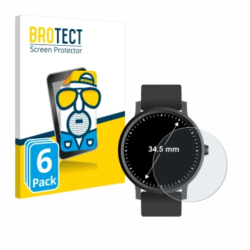 Parte frontal de un envase de producto con el logotipo de la marca BROTECT. Al lado se muestra el dispositivo Relojes (Circula