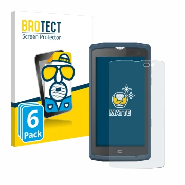 Parte frontal de un envase de producto con el logotipo de la marca BROTECT. Al lado se muestra el dispositivo Crosscall Core X