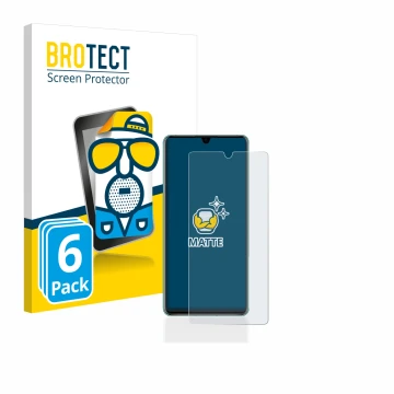 Parte frontal de un envase de producto con el logotipo de la marca BROTECT. Al lado se muestra el dispositivo Huawei P30 con s