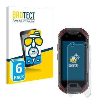 Parte frontal de un envase de producto con el logotipo de la marca BROTECT. Al lado se muestra el dispositivo Unihertz Atom co