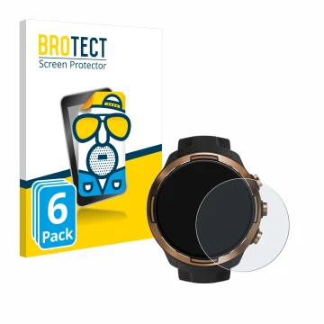 Parte frontal de un envase de producto con el logotipo de la marca BROTECT. Al lado se muestra el dispositivo Suunto 9 Baro co