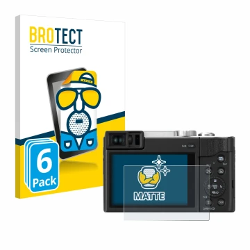Parte frontal de un envase de producto con el logotipo de la marca BROTECT. Al lado se muestra el dispositivo Panasonic Lumix 