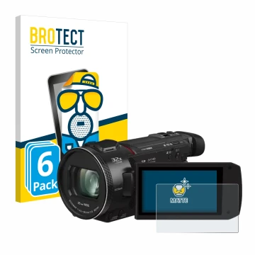 Parte frontal de un envase de producto con el logotipo de la marca BROTECT. Al lado se muestra el dispositivo Panasonic HC-VXF