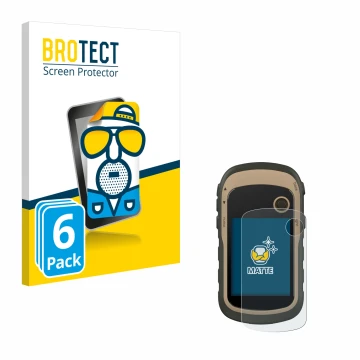 Parte frontal de un envase de producto con el logotipo de la marca BROTECT. Al lado se muestra el dispositivo Garmin eTrex 32x