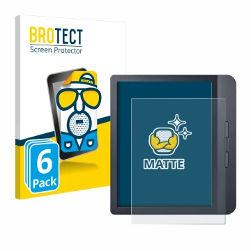Parte frontal de un envase de producto con el logotipo de la marca BROTECT. Al lado se muestra el dispositivo Kobo Libra H2O c