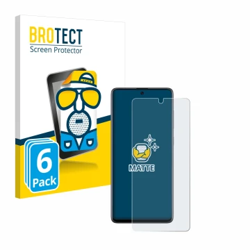 Parte frontal de un envase de producto con el logotipo de la marca BROTECT. Al lado se muestra el dispositivo Samsung Galaxy A