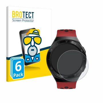 Parte frontal de un envase de producto con el logotipo de la marca BROTECT. Al lado se muestra el dispositivo Huawei Watch GT 