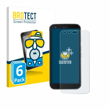 Parte frontal de un envase de producto con el logotipo de la marca BROTECT. Al lado se muestra el dispositivo Caterpillar Cat 