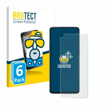 Parte frontal de un envase de producto con el logotipo de la marca BROTECT. Al lado se muestra el dispositivo OnePlus 8T con s