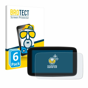 Parte frontal de un envase de producto con el logotipo de la marca BROTECT. Al lado se muestra el dispositivo TomTom GO Discov