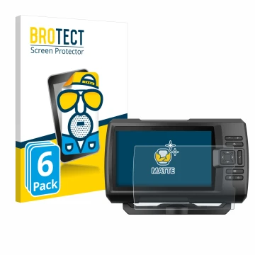 Parte frontal de un envase de producto con el logotipo de la marca BROTECT. Al lado se muestra el dispositivo Garmin Striker V