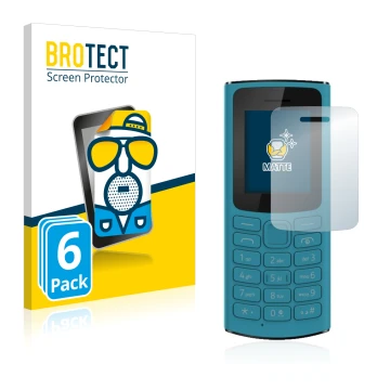 Parte frontal de un envase de producto con el logotipo de la marca BROTECT. Al lado se muestra el dispositivo Nokia 105 4G 202