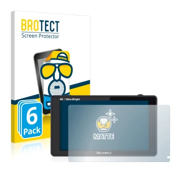 Parte frontal de un envase de producto con el logotipo de la marca BROTECT. Al lado se muestra el dispositivo Feelworld LUT6 6