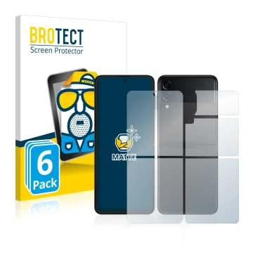 Parte frontal de un envase de producto con el logotipo de la marca BROTECT. Al lado se muestra el dispositivo Samsung Galaxy Z
