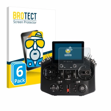 Parte frontal de un envase de producto con el logotipo de la marca BROTECT. Al lado se muestra el dispositivo FrSky Tandem X20