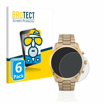 Parte frontal de un envase de producto con el logotipo de la marca BROTECT. Al lado se muestra el dispositivo Michael Kors Acc