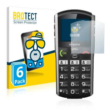 Parte frontal de un envase de producto con el logotipo de la marca BROTECT. Al lado se muestra el dispositivo Emporia Simplici