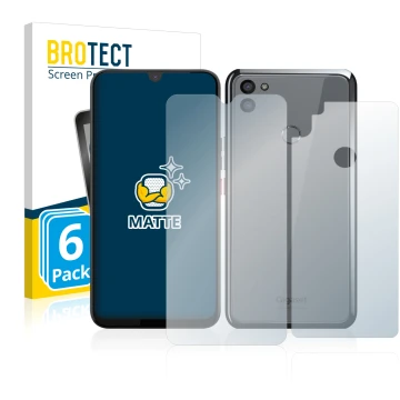 Parte frontal de un envase de producto con el logotipo de la marca BROTECT. Al lado se muestra el dispositivo Gigaset GS5 (Fro