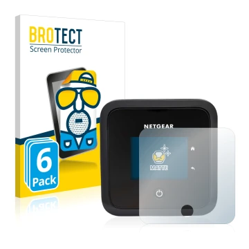 Parte frontal de un envase de producto con el logotipo de la marca BROTECT. Al lado se muestra el dispositivo Netgear Nighthaw